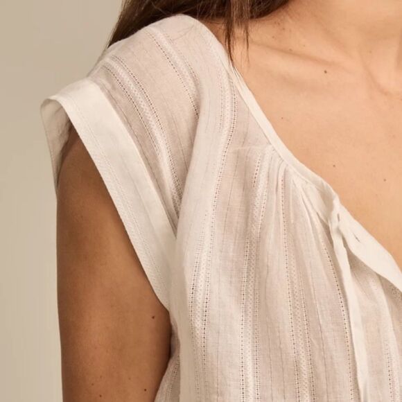 Lucky Brand XL White Silver Lurex Textured Stripe Sheer Sleeveless Crop Top - Picture 4 of 14